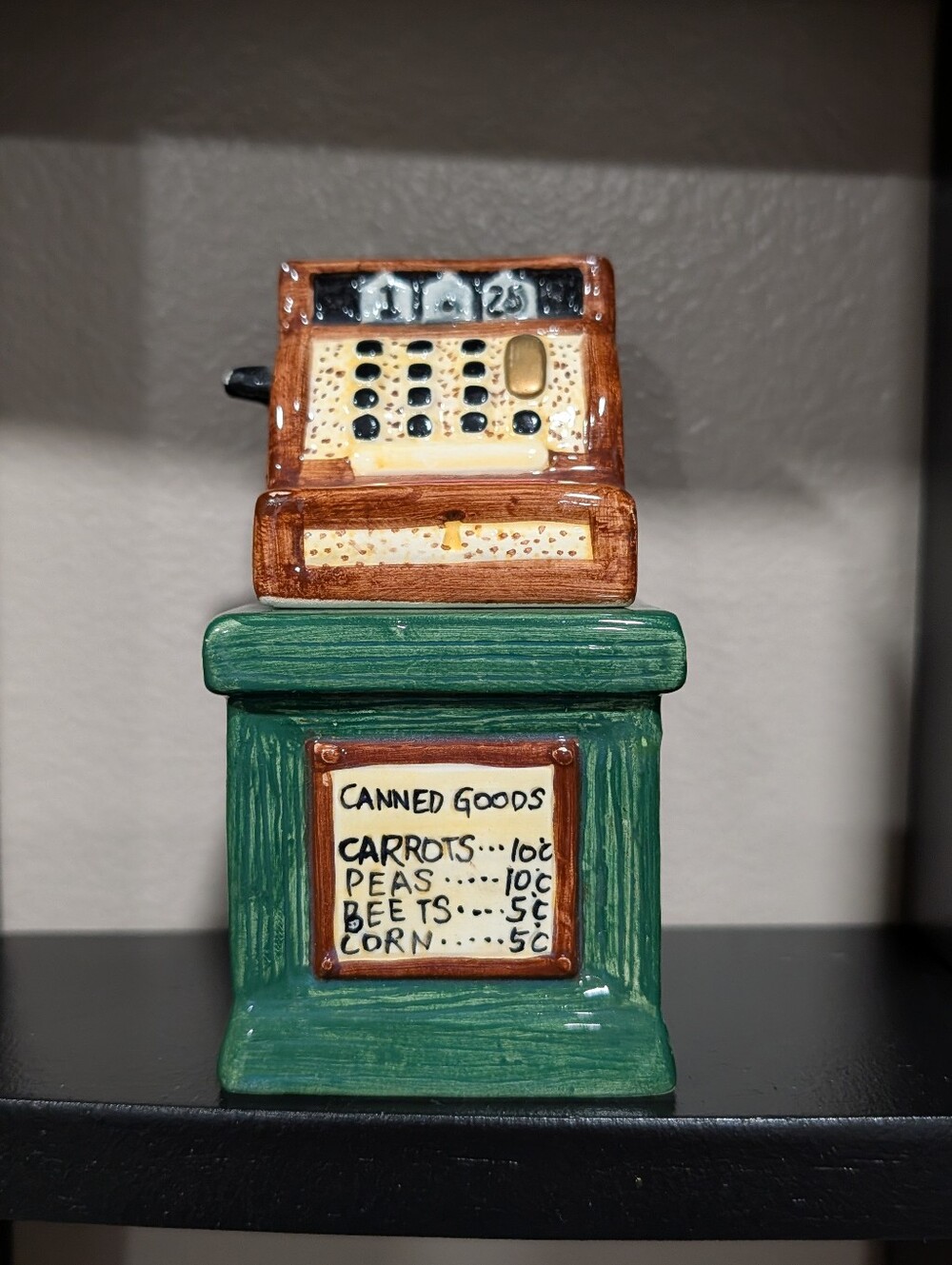Ceramic Vintage Cash Register Salt And Pepper Shakers- Green & Brown